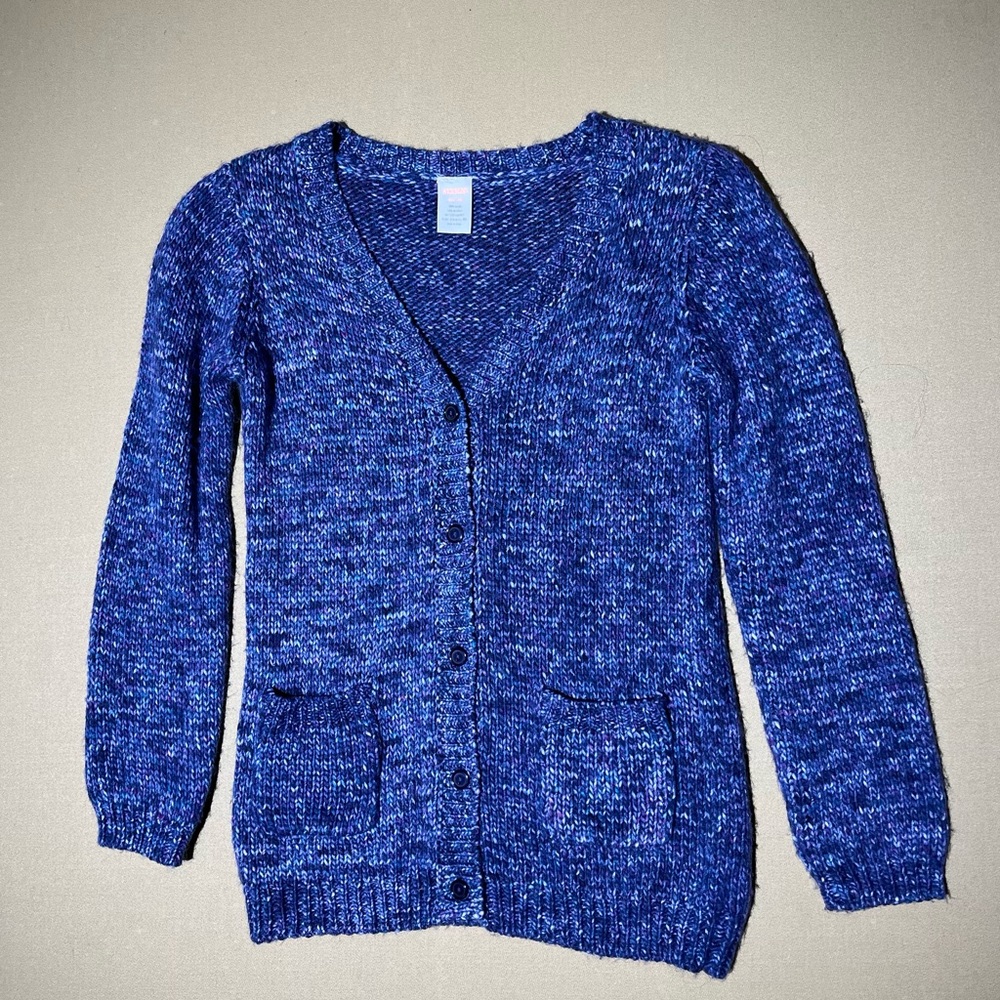 Gymboree buttoned cardigan, blue multi, size M (7-8)